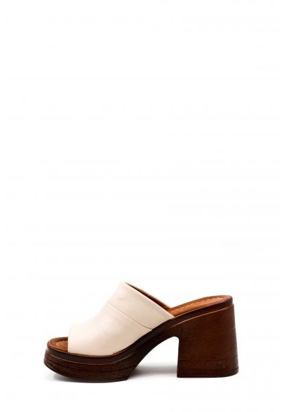 MirgeShoes Kadın Kalın Topuklu Terlik İçi Dışı Hakiki Deri Bej  MRG012542615388