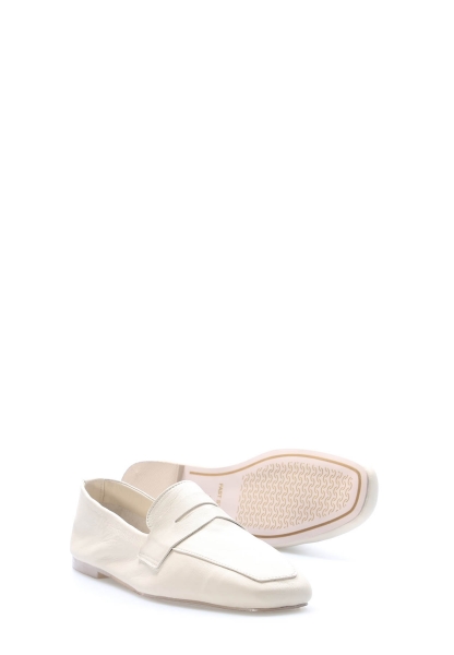 MirgeShoes Bej Rahat Kadın Klasik Babet Ayakkabı İçi Dışı Hakiki Deri MRG013402610220