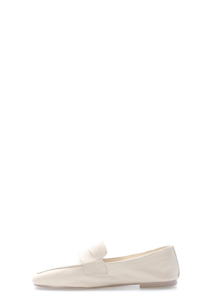 MirgeShoes Bej Rahat Kadın Klasik Babet Ayakkabı İçi Dışı Hakiki Deri MRG013402610220