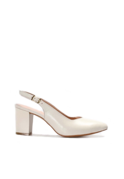MirgeShoes Bej Kadın Klasik Kalın Topuklu Ayakkabı İçi Dışı Hakiki Deri MRG01194261471