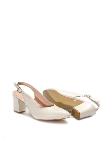 MirgeShoes Bej Kadın Klasik Kalın Topuklu Ayakkabı İçi Dışı Hakiki Deri MRG01194261471