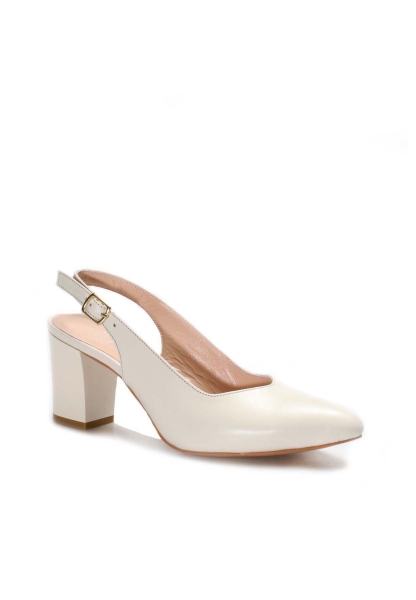 MirgeShoes Bej Kadın Klasik Kalın Topuklu Ayakkabı İçi Dışı Hakiki Deri MRG01194261471