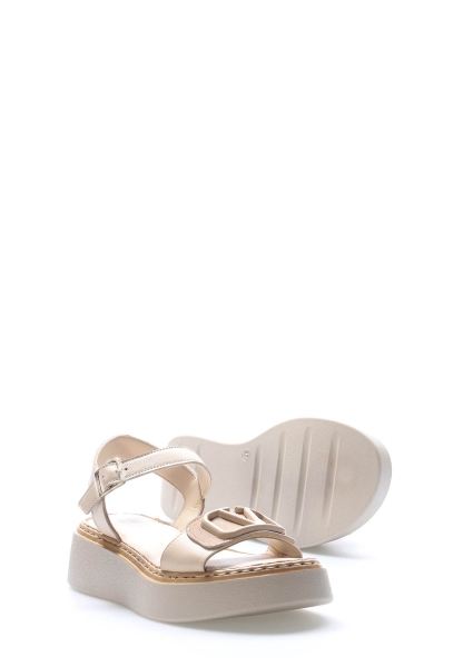 MirgeShoes Kadın Klasik Sandalet İçi Dışı Hakiki Deri Bej  MRG017512611366