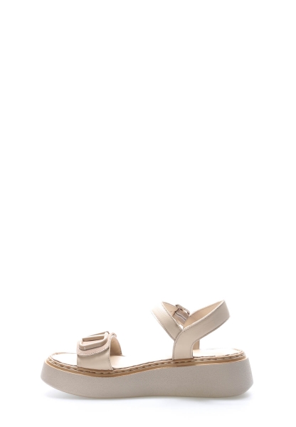 MirgeShoes Kadın Klasik Sandalet İçi Dışı Hakiki Deri Bej  MRG017512611366