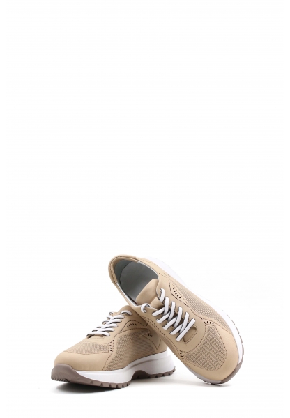 MirgeShoes Bej Bağcıklı Kadın Spor Ayakkabı İçi Dışı Hakiki Deri MRG012682611297