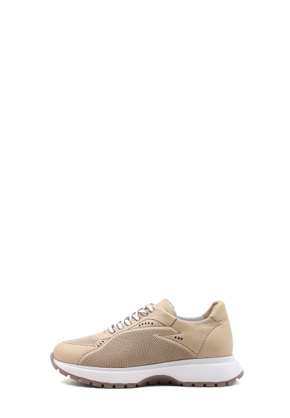 MirgeShoes Bej Bağcıklı Kadın Spor Ayakkabı İçi Dışı Hakiki Deri MRG012682611297