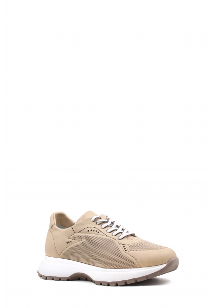 MirgeShoes Bej Bağcıklı Kadın Spor Ayakkabı İçi Dışı Hakiki Deri MRG012682611297