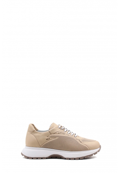 MirgeShoes Bej Bağcıklı Kadın Spor Ayakkabı İçi Dışı Hakiki Deri MRG012682611297