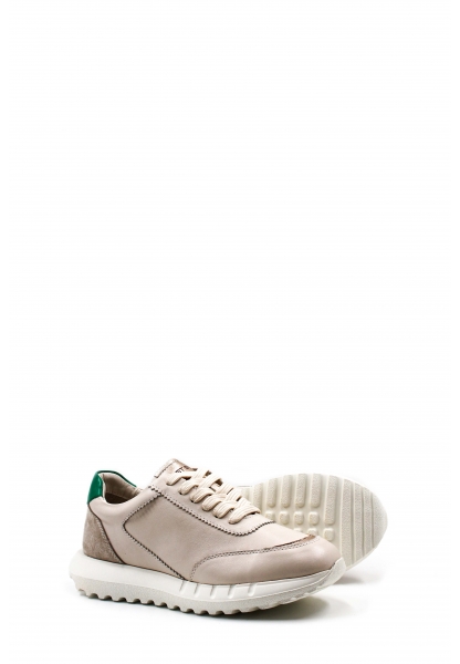 MirgeShoes Bej Bağcıklı Kadın Spor Ayakkabı İçi Dışı Hakiki Deri MRG011392610848