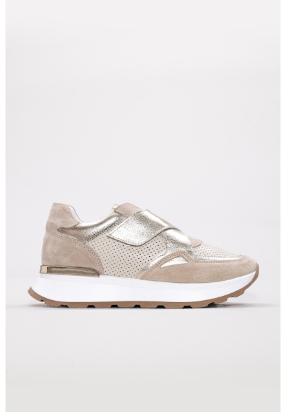 MirgeShoes Bej Bantlı Kadın Spor Ayakkabı İçi Dışı Hakiki Deri MRG0188726124265