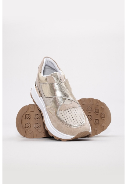 MirgeShoes Bej Bantlı Kadın Spor Ayakkabı İçi Dışı Hakiki Deri MRG0188726124265