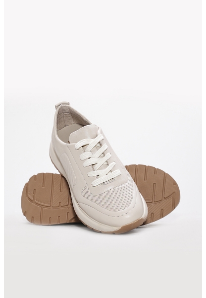 MirgeShoes Bej Bağcıklı Kadın Spor Sneaker Ayakkabı İçi Dışı Hakiki Deri MRG012992616530