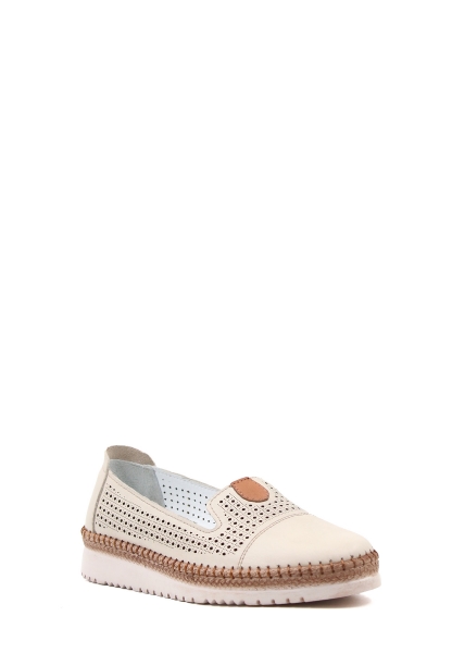 MirgeShoes Bej Bağcıksız Kadın Casual Ayakkabı İçi Dışı Hakiki Deri MRG012692615218