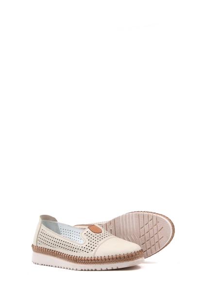 MirgeShoes Bej Bağcıksız Kadın Casual Ayakkabı İçi Dışı Hakiki Deri MRG012692615218