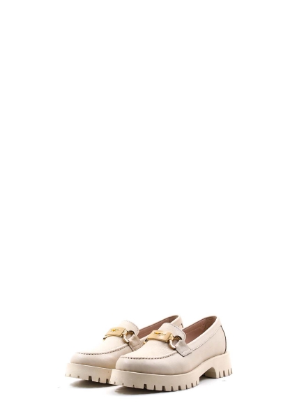 MirgeShoes Bej Bağcıksız Kadın Casual Ayakkabı İçi Dışı Hakiki Deri MRG0171126121072