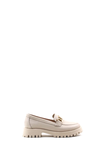 MirgeShoes Bej Bağcıksız Kadın Casual Ayakkabı İçi Dışı Hakiki Deri MRG0171126121072