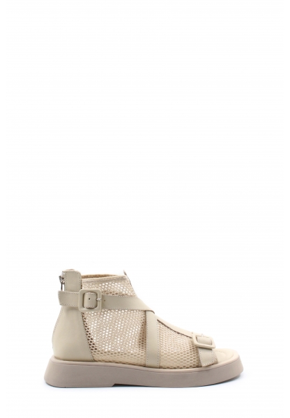 MirgeShoes Kadın Tarz Sandalet İçi Dışı Hakiki Deri Bej  MRG0141126120990