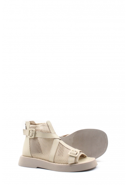 MirgeShoes Kadın Tarz Sandalet İçi Dışı Hakiki Deri Bej  MRG0141126120990