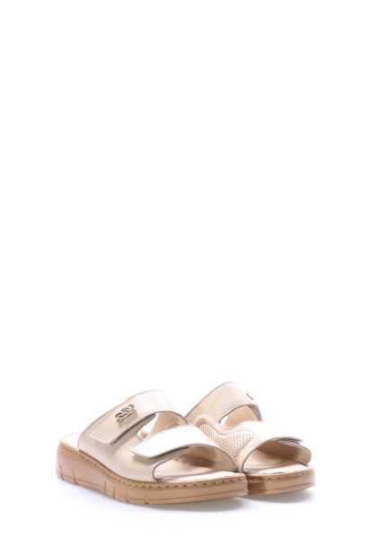 MirgeShoes Kadın Terlik İçi Dışı Hakiki Deri Bej   MRG017512611316