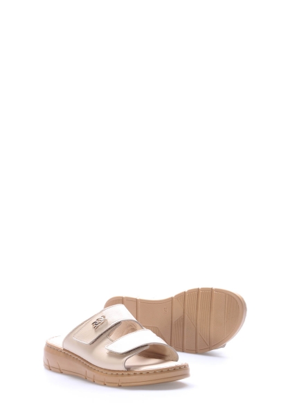 MirgeShoes Kadın Terlik İçi Dışı Hakiki Deri Bej   MRG017512611316