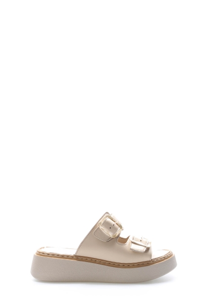 MirgeShoes Kadın Terlik İçi Dışı Hakiki Deri Bej  MRG017512611357