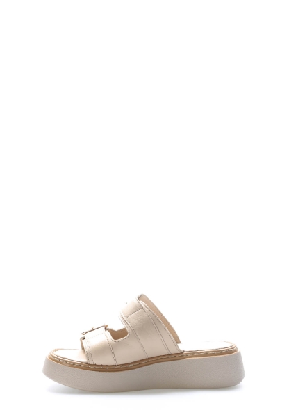 MirgeShoes Kadın Terlik İçi Dışı Hakiki Deri Bej  MRG017512611357