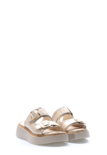 MirgeShoes Kadın Terlik İçi Dışı Hakiki Deri Bej  MRG017512611357