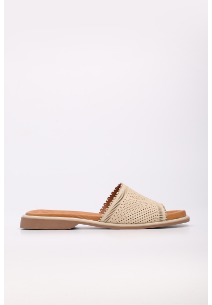 MirgeShoes Kadın Terlik İçi Dışı Hakiki Deri Bej   MRG0111022611421