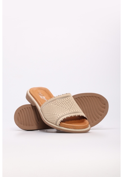 MirgeShoes Kadın Terlik İçi Dışı Hakiki Deri Bej   MRG0111022611421