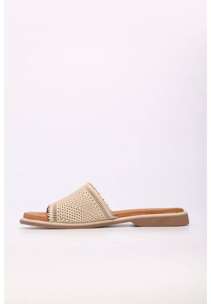 MirgeShoes Kadın Terlik İçi Dışı Hakiki Deri Bej   MRG0111022611421