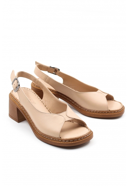 MirgeShoes Bej Kadın Topuklu Ayakkabı İçi Dışı Hakiki Deri MRG017512611123