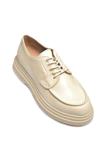 MirgeShoes Bej Bağcıklı Kadın Casual Ayakkabı İçi Dışı Hakiki Deri MRG011392610263