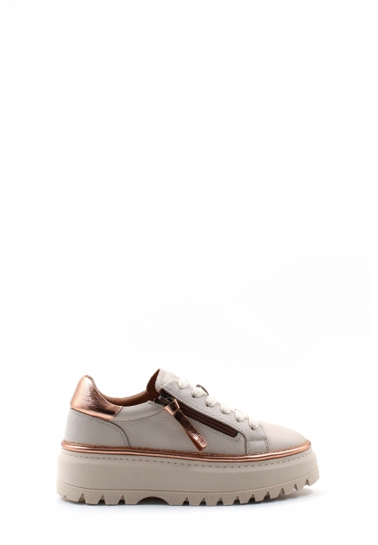 MirgeShoes Bej Bağcıklı Kadın Yüksek Taban Casual Ayakkabı İçi Dışı Hakiki Deri MRG015392613319