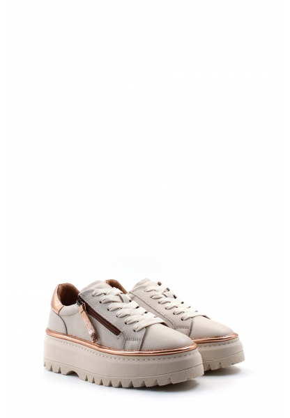 MirgeShoes Bej Bağcıklı Kadın Yüksek Taban Casual Ayakkabı İçi Dışı Hakiki Deri MRG015392613319