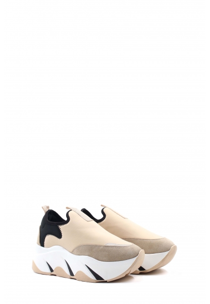 MirgeShoes Bej Bağcıksız Kadın Yüksek Taban Spor Ayakkabı İçi Dışı Hakiki Deri MRG01297261329