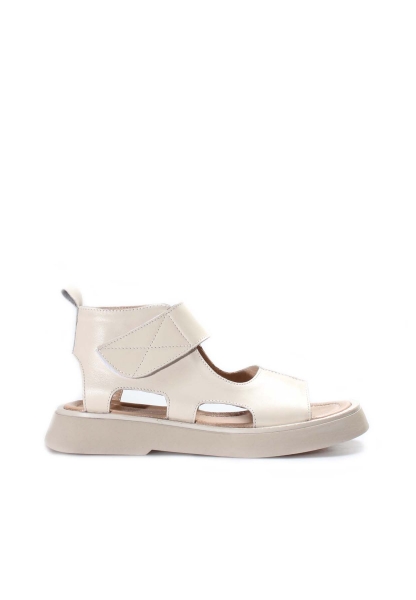 MirgeShoes Kadın Topuklu Sandalet İçi Dışı Hakiki Deri Bej  MRG0141126120867