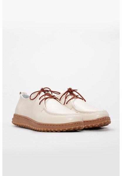 MirgeShoes İçi Dışı Hakiki Deri Bej Poli Kadın Casual Günlük Ayakkabı AH085832612715