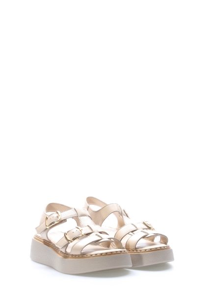 MirgeShoes Kadın Sandalet İçi Dışı Hakiki Deri Bej  MRG017512611386