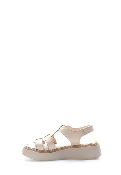 MirgeShoes Kadın Sandalet İçi Dışı Hakiki Deri Bej  MRG017512611386