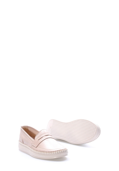 MirgeShoes İçi Dışı Hakiki Deri Bej Rahat Kadın Casual Ayakkabı AH081642612124