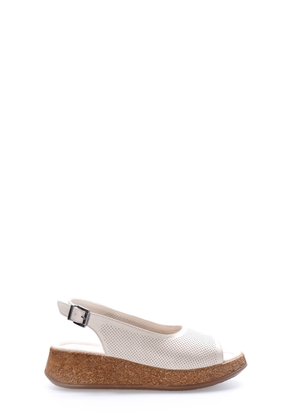 MirgeShoes İçi Dışı Hakiki Deri Bej Rahat  Kadın Sandalet AH08227261153296
