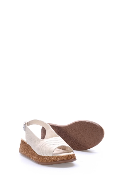 MirgeShoes İçi Dışı Hakiki Deri Bej Rahat  Kadın Sandalet AH08227261153296
