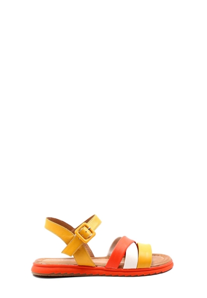 MirgeShoes Kadın Sandalet İçi Dışı Hakiki Deri Bej Sarı Oranj   MRG017872612684
