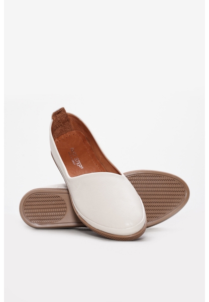 MirgeShoes Bej Rahat Kadın Babet Ayakkabı İçi Dışı Hakiki Deri MRG013702612317