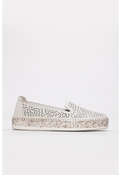 MirgeShoes Bej Bağcıksız Kadın Casual Ayakkabı İçi Dışı Hakiki Deri MRG012692612218