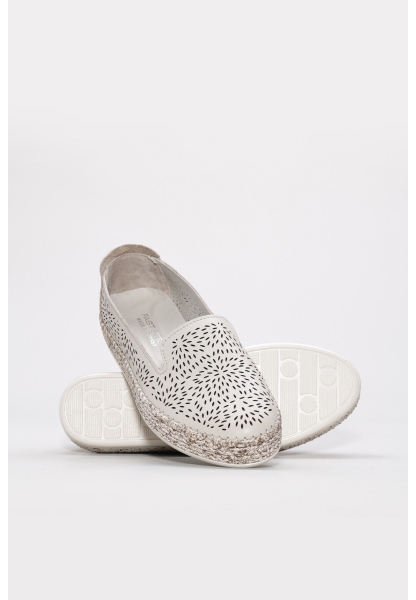 MirgeShoes Bej Bağcıksız Kadın Casual Ayakkabı İçi Dışı Hakiki Deri MRG012692612218