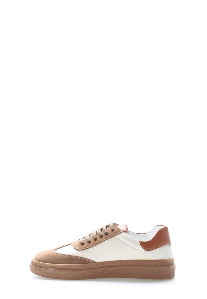 MirgeShoes Bej-Taba Bağcıklı Kadın Casual Ayakkabı İçi Dışı Hakiki Deri MRG011064261346