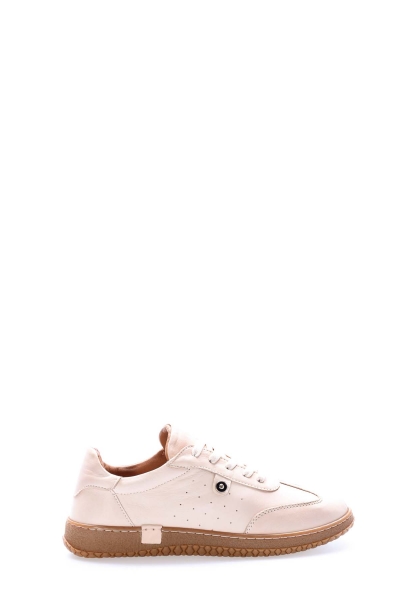 MirgeShoes Bej Bağcıklı Kadın Casual Ayakkabı İçi Dışı Hakiki Deri MRG013762612220