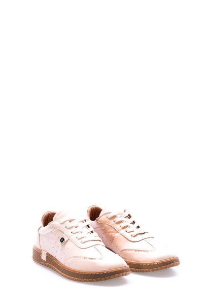 MirgeShoes Bej Bağcıklı Kadın Casual Ayakkabı İçi Dışı Hakiki Deri MRG013762612220