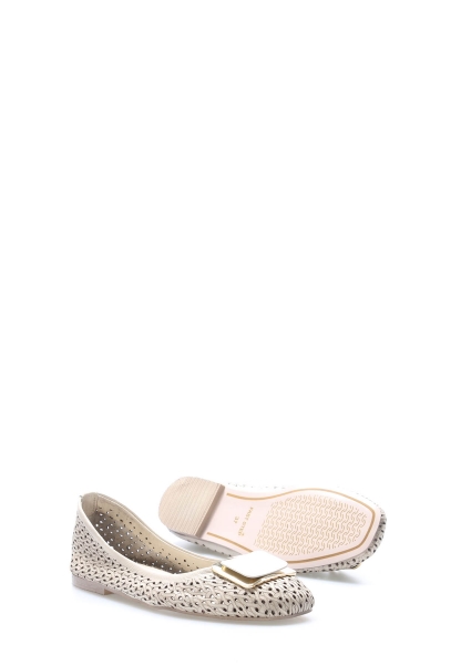 MirgeShoes Bej Rahat Kadın Babet Ayakkabı İçi Dışı Hakiki Deri MRG013402610219